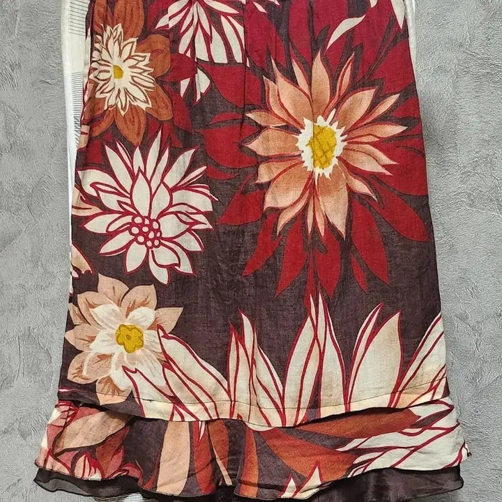 [BUNJANG] Max Mara Linen Midi Skirt with Floral Pattern and Ruffle Hem / 막스마라린넨스커트