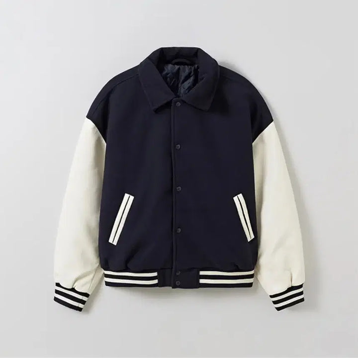[BUNJANG] Spao Unisex Leather Varsity Jacket (S) / 스파오 남녀공용 레더배색바시티자켓 S사이즈