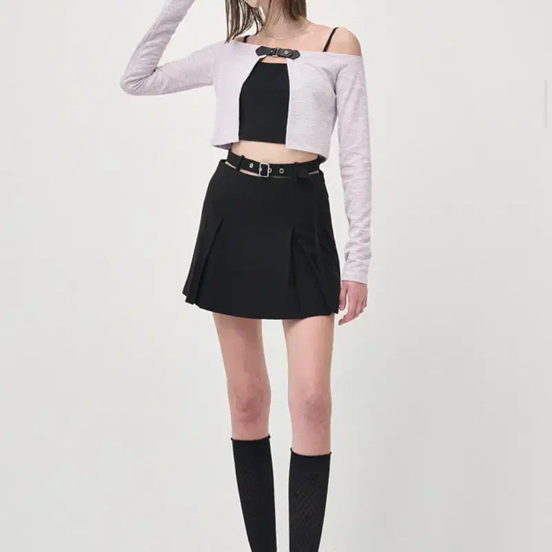 [BUNJANG] EtMone Off-Shoulder Boucle Cardigan Lavender / [새상품] 에트몽 오프숄더 부클 가디건 라벤더