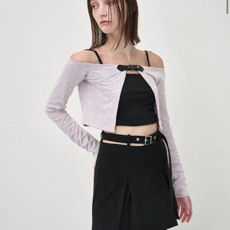 [BUNJANG] EtMone Off-Shoulder Boucle Cardigan Lavender / [새상품] 에트몽 오프숄더 부클 가디건 라벤더