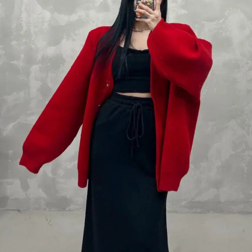 [BUNJANG] Hilton Deep Red Knit Cardigan / <레드> 힐튼 니트 가디건