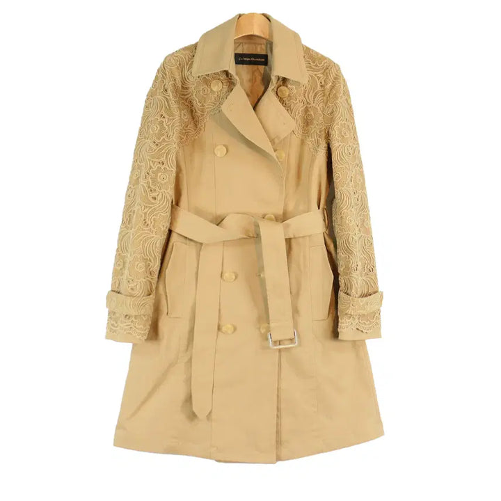 [BUNJANG] Catherine Malandrino Lace Trench Coat Beige S / Catherine Malandrino 레이스 배색 트렌치 코트 베이지 S