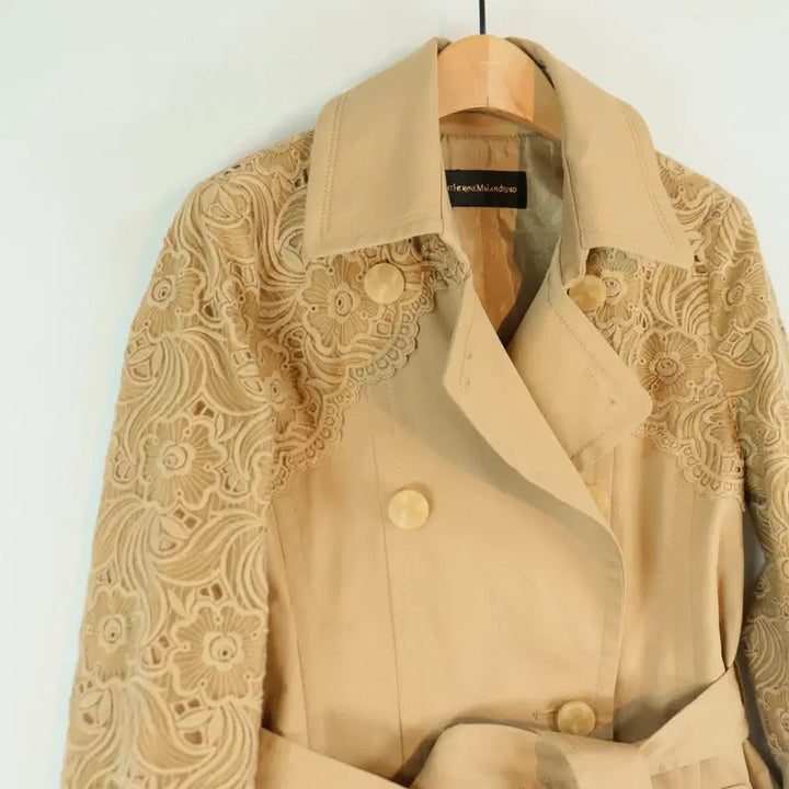 [BUNJANG] Catherine Malandrino Lace Trench Coat Beige S / Catherine Malandrino 레이스 배색 트렌치 코트 베이지 S