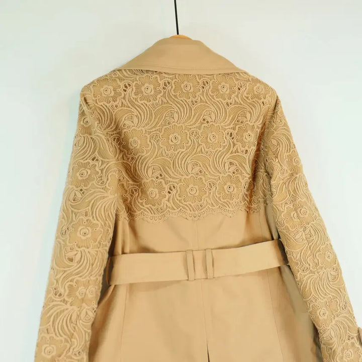 [BUNJANG] Catherine Malandrino Lace Trench Coat Beige S / Catherine Malandrino 레이스 배색 트렌치 코트 베이지 S