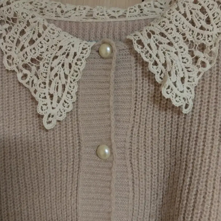[BUNJANG] Lace Collar Pearl Button Cardigan / 빅사이즈 레이스 카라 진주 버튼 가디건 77 통통66