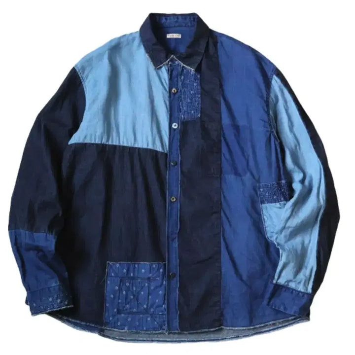 [BUNJANG] Capital Cotton x Linen Patch Kathmandu Long Sleeve Shirt Indigo / 4) 캐피탈 코튼 X 리넨 패치 카트만두 긴팔 셔츠 인디고