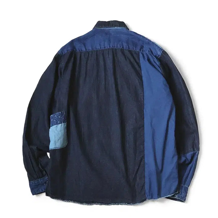 [BUNJANG] Capital Cotton x Linen Patch Kathmandu Long Sleeve Shirt Indigo / 4) 캐피탈 코튼 X 리넨 패치 카트만두 긴팔 셔츠 인디고