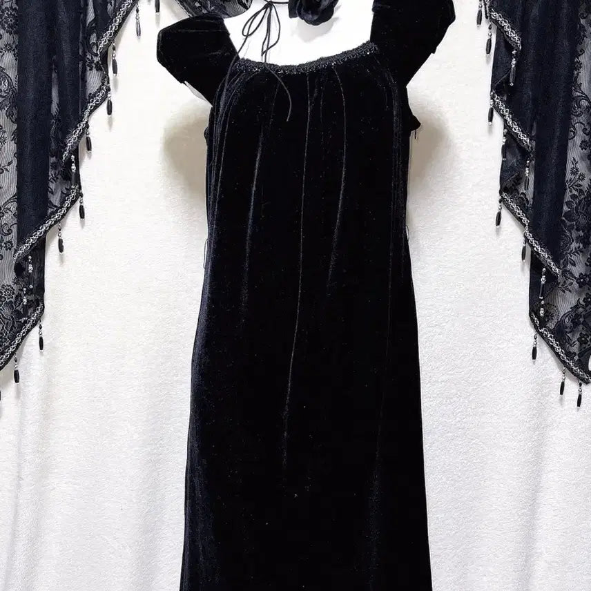 [BUNJANG] Romantic Gothic Velvet Black Dress / 로맨틱고딕 고스룩 벨벳 블랙 원피스 파티드레스 핀터 다크페어리 슈슈룬