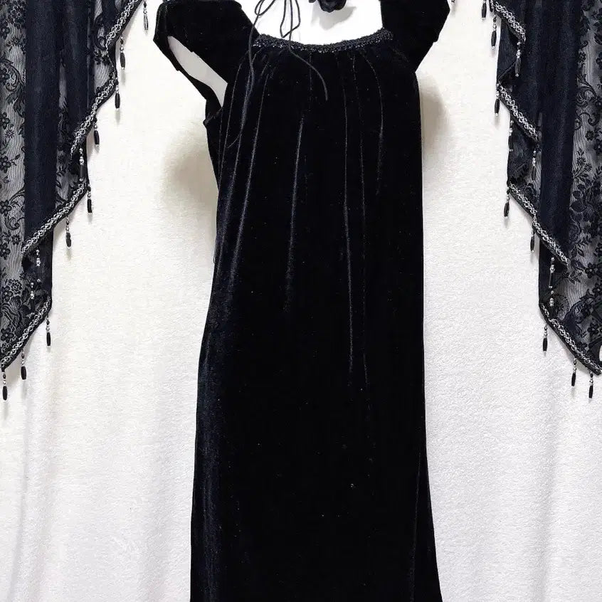 [BUNJANG] Romantic Gothic Velvet Black Dress / 로맨틱고딕 고스룩 벨벳 블랙 원피스 파티드레스 핀터 다크페어리 슈슈룬