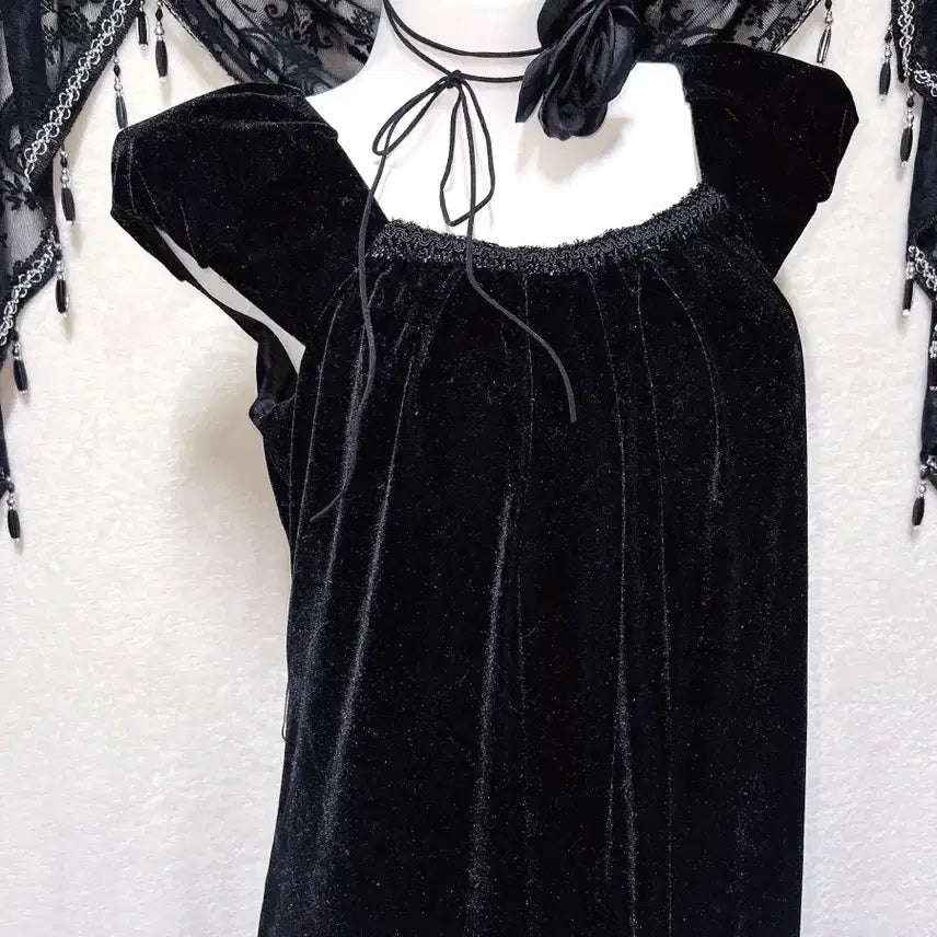 [BUNJANG] Romantic Gothic Velvet Black Dress / 로맨틱고딕 고스룩 벨벳 블랙 원피스 파티드레스 핀터 다크페어리 슈슈룬