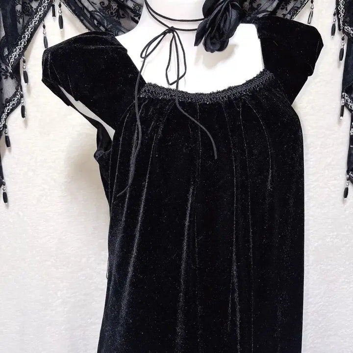 [BUNJANG] Romantic Gothic Velvet Black Dress / 로맨틱고딕 고스룩 벨벳 블랙 원피스 파티드레스 핀터 다크페어리 슈슈룬