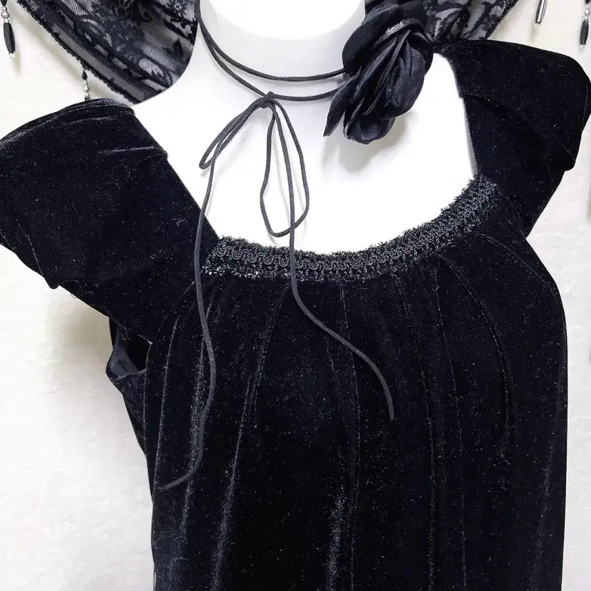 [BUNJANG] Romantic Gothic Velvet Black Dress / 로맨틱고딕 고스룩 벨벳 블랙 원피스 파티드레스 핀터 다크페어리 슈슈룬