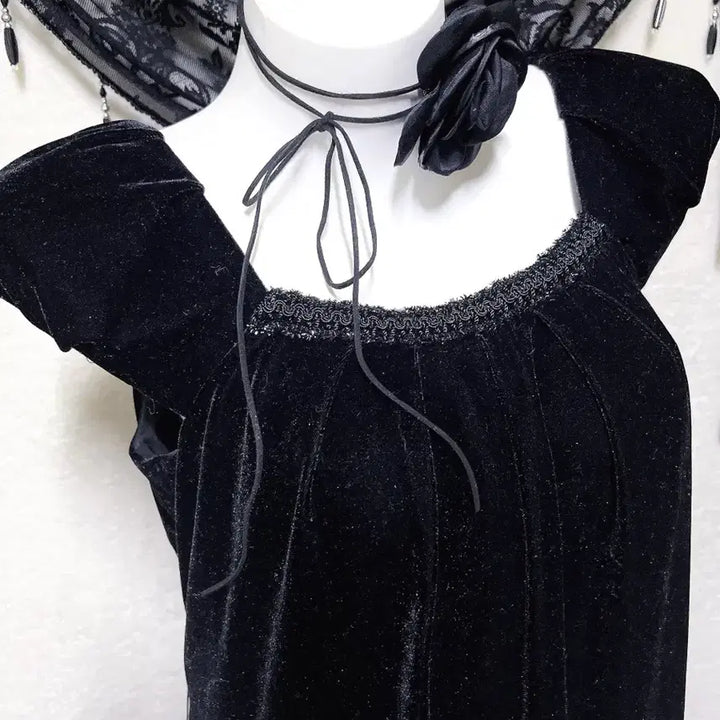 [BUNJANG] Romantic Gothic Velvet Black Dress / 로맨틱고딕 고스룩 벨벳 블랙 원피스 파티드레스 핀터 다크페어리 슈슈룬