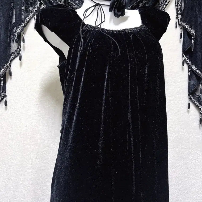 [BUNJANG] Romantic Gothic Velvet Black Dress / 로맨틱고딕 고스룩 벨벳 블랙 원피스 파티드레스 핀터 다크페어리 슈슈룬