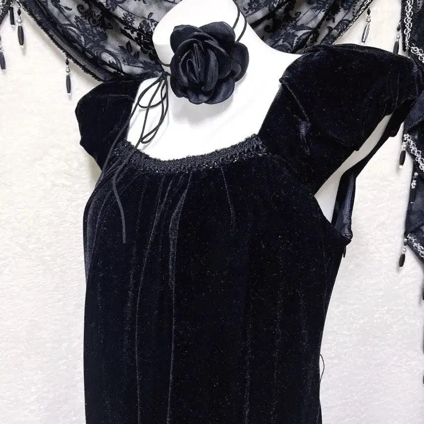[BUNJANG] Romantic Gothic Velvet Black Dress / 로맨틱고딕 고스룩 벨벳 블랙 원피스 파티드레스 핀터 다크페어리 슈슈룬