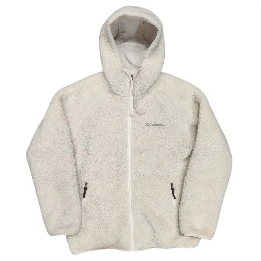 [BUNJANG] Columbia Fleece Hoodie Ivory / 컬럼비아 후드 뽀글이 플리스 아이보리