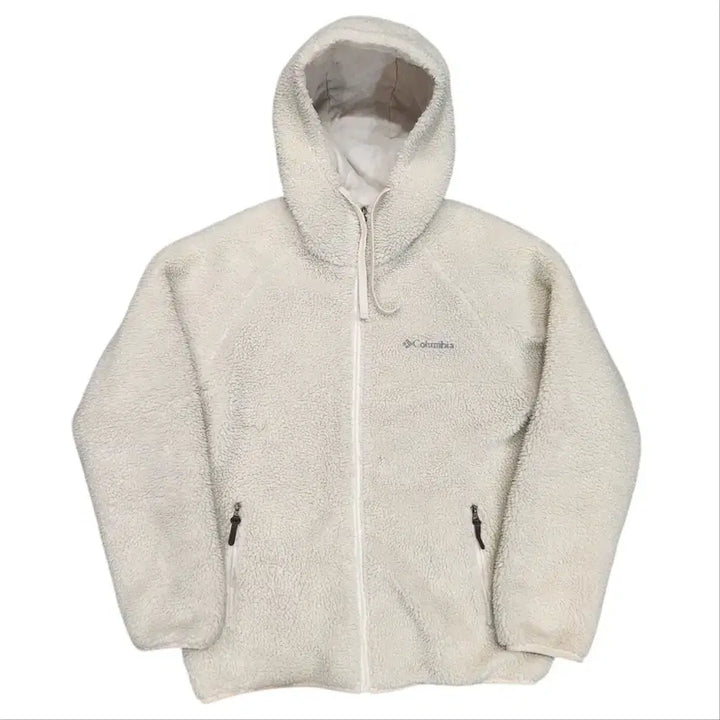[BUNJANG] Columbia Fleece Hoodie Ivory / 컬럼비아 후드 뽀글이 플리스 아이보리
