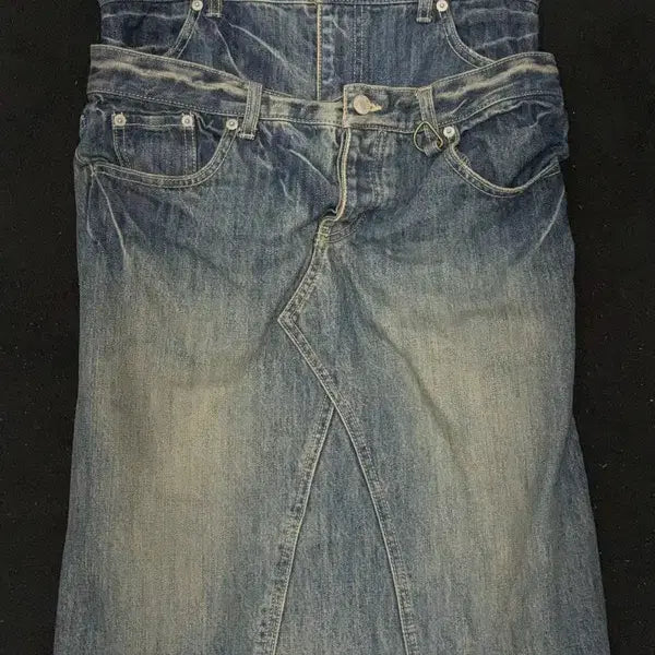 [BUNJANG] Vintage Japanese Double-Layered Denim Midi Skirt / 일본빈티지 더블레이더드 데님 미디 스커트M