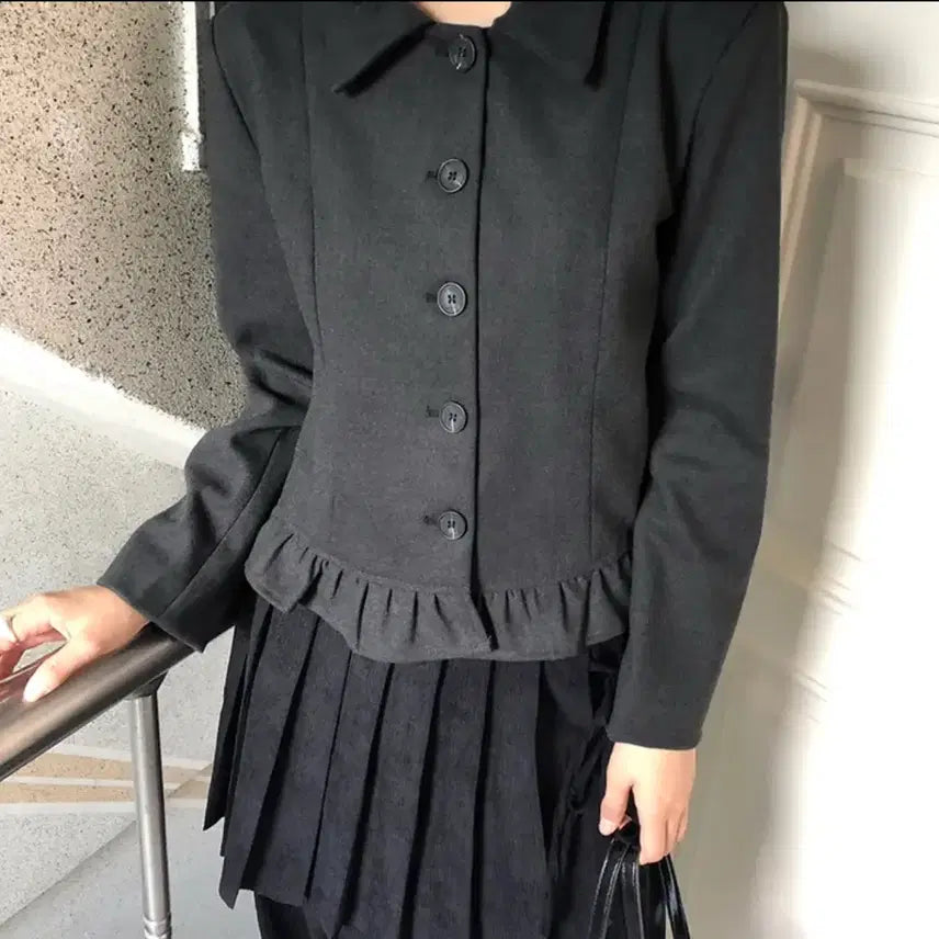 [SOLD OUT] 사에 베이직 피치기모 절개 카라 숏 자켓