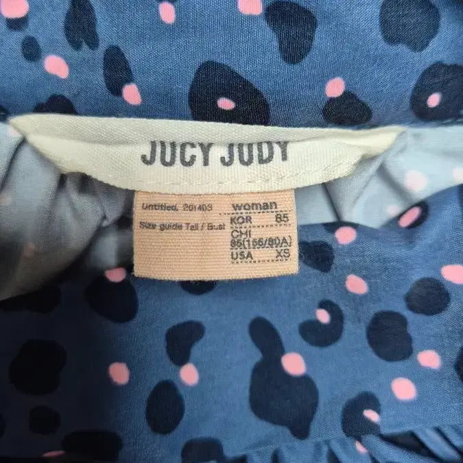 [BUNJANG] Juicy Judy Leopard Print Ribbon Neck Blouse / A-25 쥬시쥬디 블루 레오파드 리본넥 블라우스