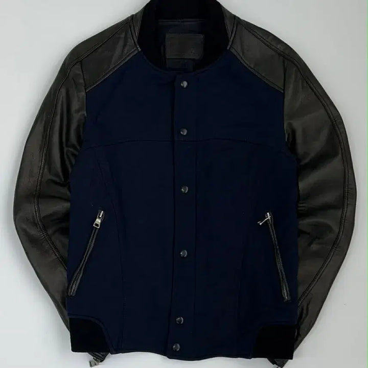 [BUNJANG] Time Homme Wool &amp; Leather Stadium Jacket / [95] 타임 옴므 양가죽 울 스타디움 바시티 슬리브 자켓