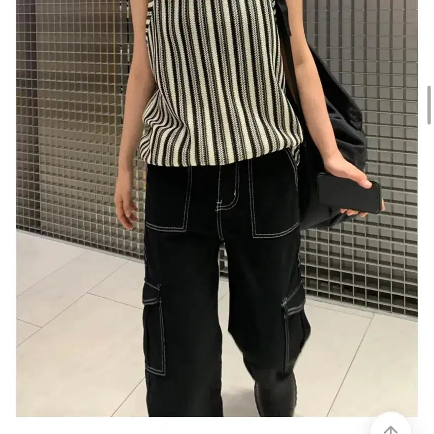 [BUNJANG] Black Stitch Cargo Pants / 블랙 스티치 카고 팬츠