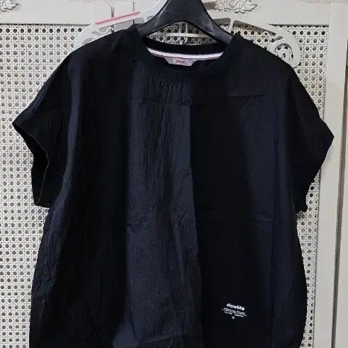 [BUNJANG] sthree Black Shirring Short Sleeve T-shirt / sthree 블랙 셔링 반팔 티셔츠