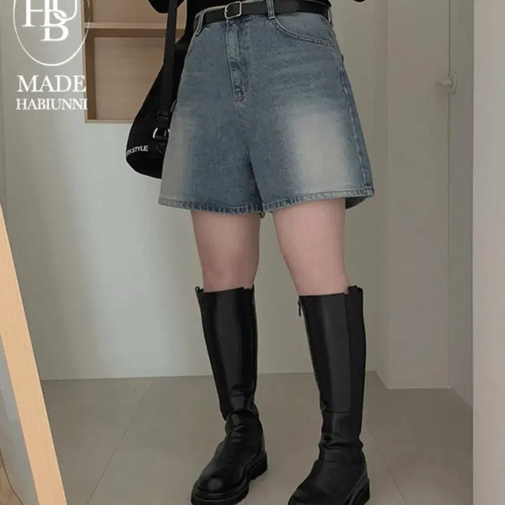 [BUNJANG] Habi Sister MADE Wide A-line Washed Denim Shorts / [미개봉] 하비언니) MADE 와이드 A라인 워싱 4부 청반바지 S