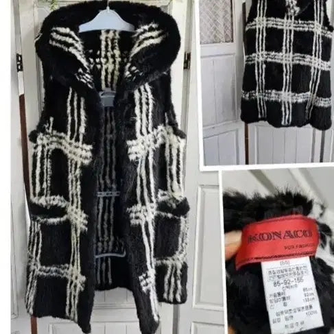 [BUNJANG] Konaco Mink Fur Hooded Vest / 코나코 블랙/화이트 밍크후드 조끼