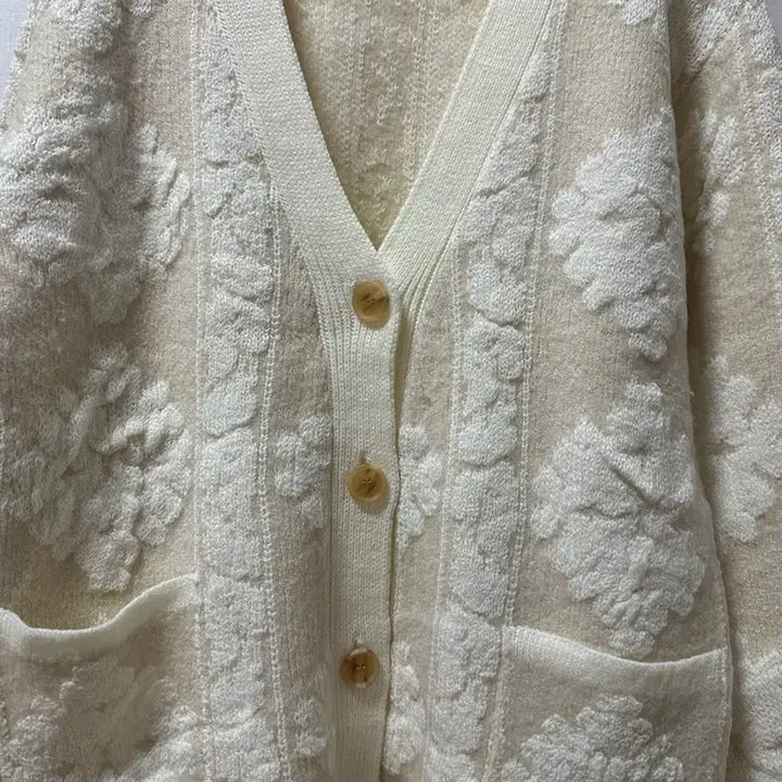 [BUNJANG] Floral Jacquard Knit Cardigan / (새상품) 플라워 패턴 자가드 니트 가디건