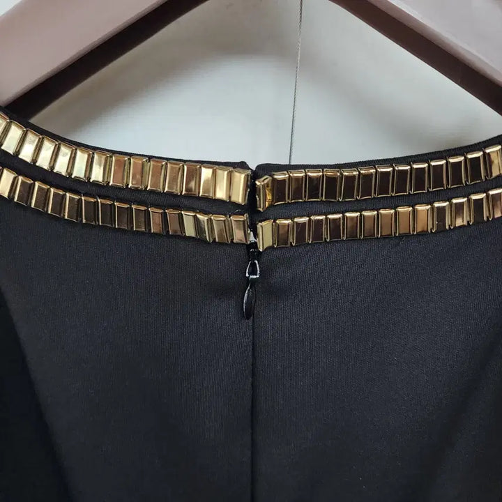 [BUNJANG] Jessica Simpson Black Halter Neck Gold Embellished Midi Dress / 제시카심슨 블랙 홀터넥 금장 장식 원피스