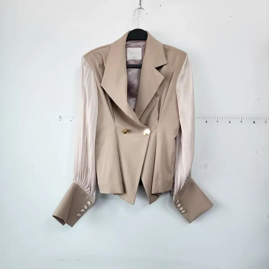 [BUNJANG] Rijina Beige Color Block Asymmetrical Jacket / Rijina 베이지 배색 언발란스 자켓