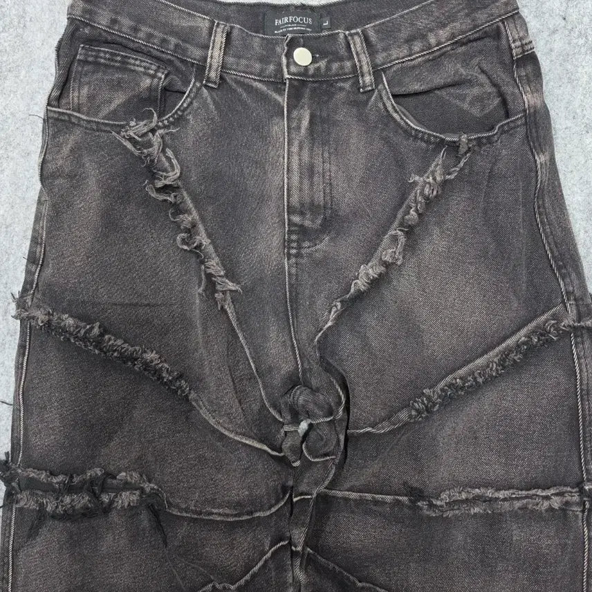 [BUNJANG] Vintage Tornado Grunge Wide Denim Pants L / 빈티지 토네이도 디테일 그런지 와이드 데님팬츠 L