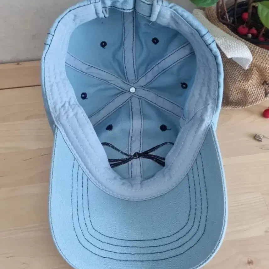 [BUNJANG] Blue Denim Cap with Ribbon Embroidery / 리본 자수 포인트 블루 캡모자
