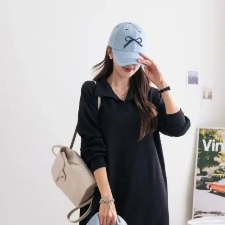 [BUNJANG] Blue Denim Cap with Ribbon Embroidery / 리본 자수 포인트 블루 캡모자