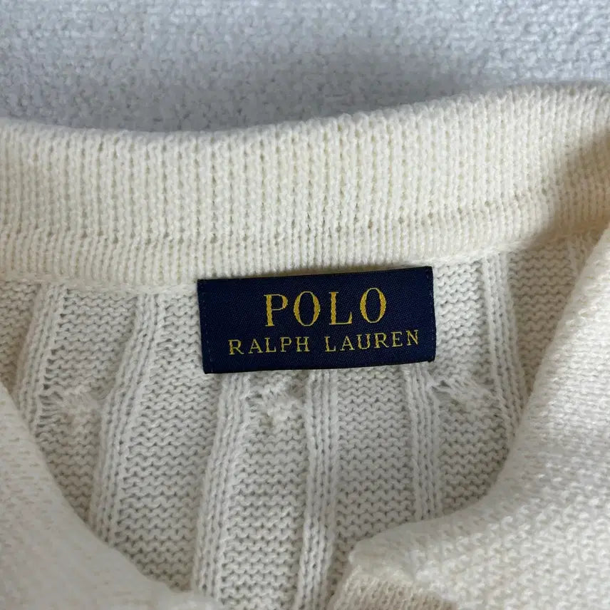 [BUNJANG] Polo Cable Knit Collar Long Sleeve Ivory Shirt / 폴로 케이블 니트 카라 긴팔 아이보리 S