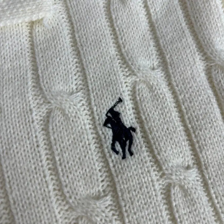 [BUNJANG] Polo Cable Knit Collar Long Sleeve Ivory Shirt / 폴로 케이블 니트 카라 긴팔 아이보리 S