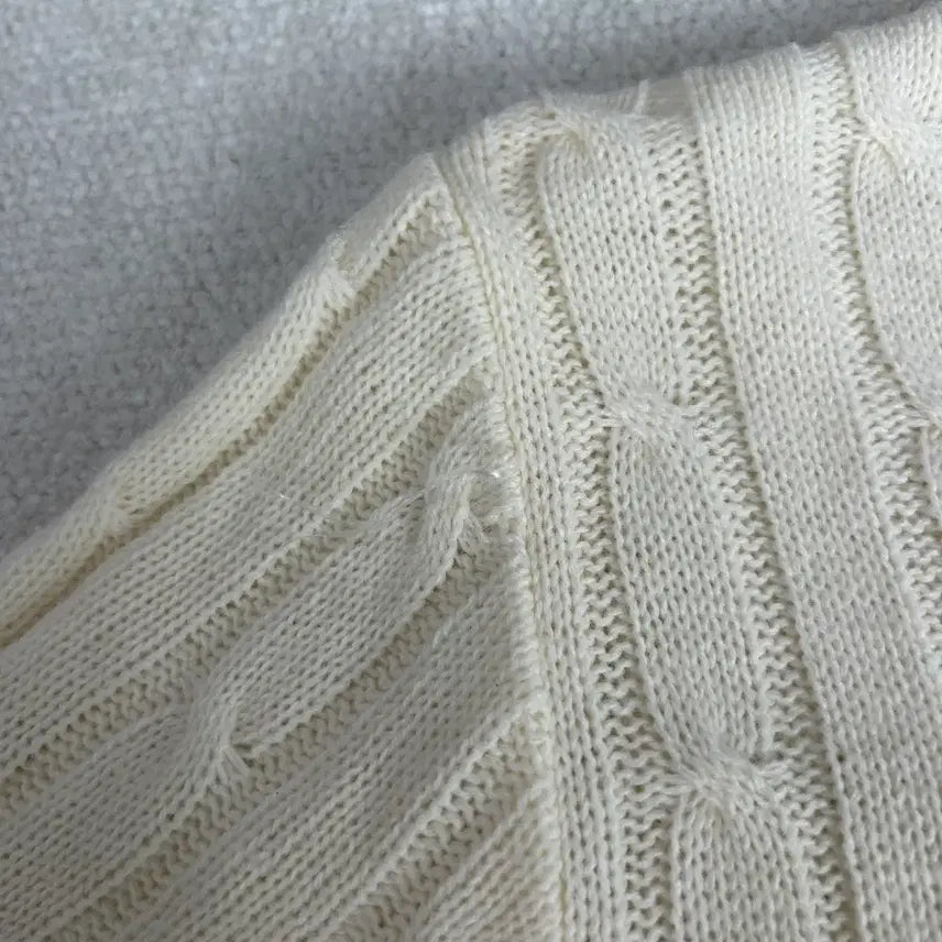 [BUNJANG] Polo Cable Knit Collar Long Sleeve Ivory Shirt / 폴로 케이블 니트 카라 긴팔 아이보리 S