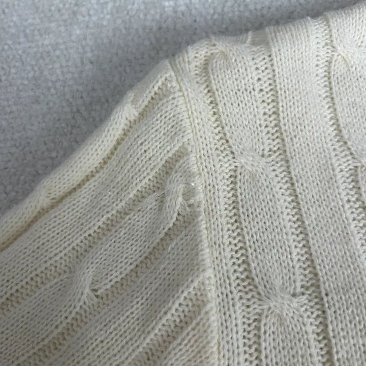 [BUNJANG] Polo Cable Knit Collar Long Sleeve Ivory Shirt / 폴로 케이블 니트 카라 긴팔 아이보리 S