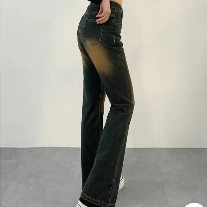 [BUNJANG] Vintage Washed Black Denim Bootcut Jeans (Size S) / 흑청 빈티지 워싱 부츠컷 데님 청바지 S