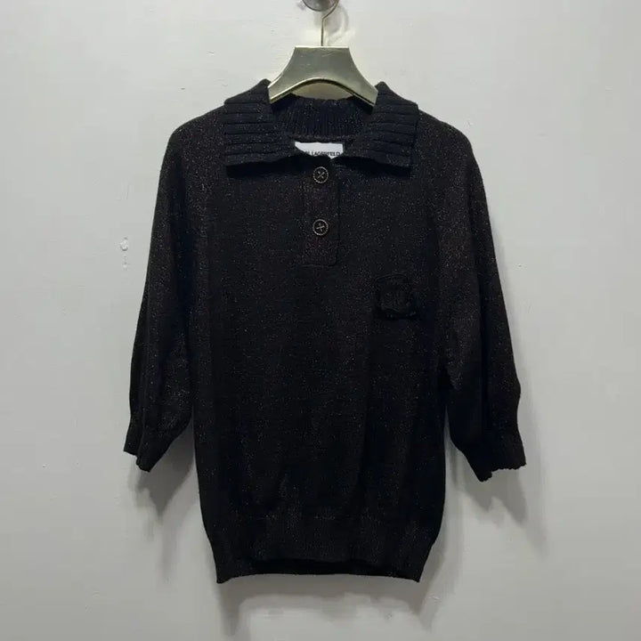 [BUNJANG] Karl Lagerfeld Black Knit Short Sleeve T-shirt (Size 55) / 칼 라거펠트 블랙 니트 반팔티 55사이즈