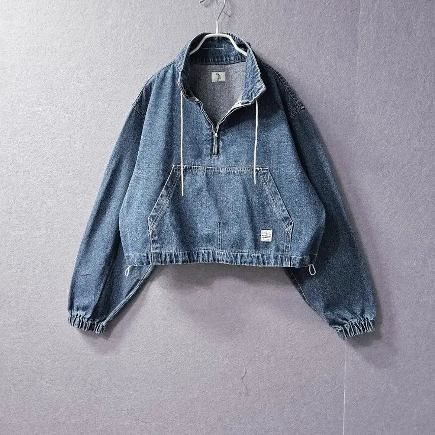 [BUNJANG] Denim Quarter Zip-Up Hoodie / 미사용)  데님 청 쿼터 집업 후드