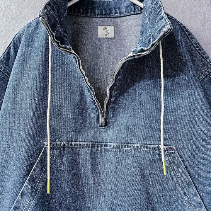 [BUNJANG] Denim Quarter Zip-Up Hoodie / 미사용)  데님 청 쿼터 집업 후드
