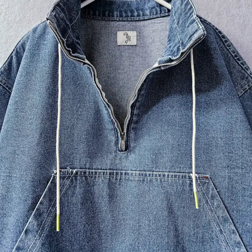 [BUNJANG] Denim Quarter Zip-Up Hoodie / 미사용)  데님 청 쿼터 집업 후드