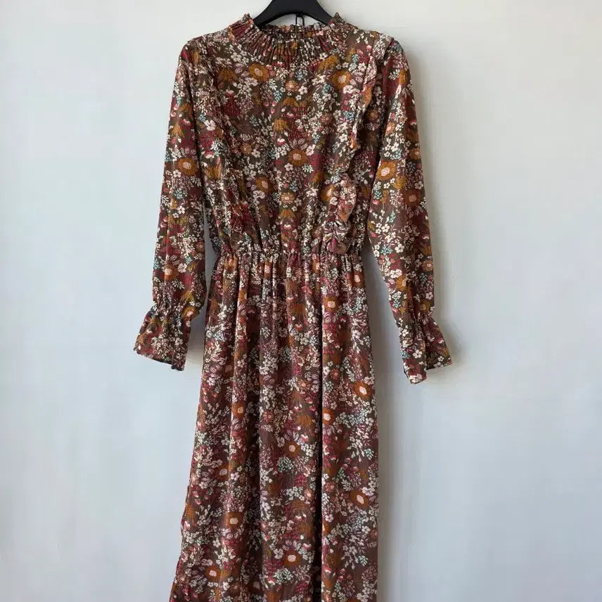 [SOLD OUT] 44-66)브라운 꽃무늬 밴딩원피스