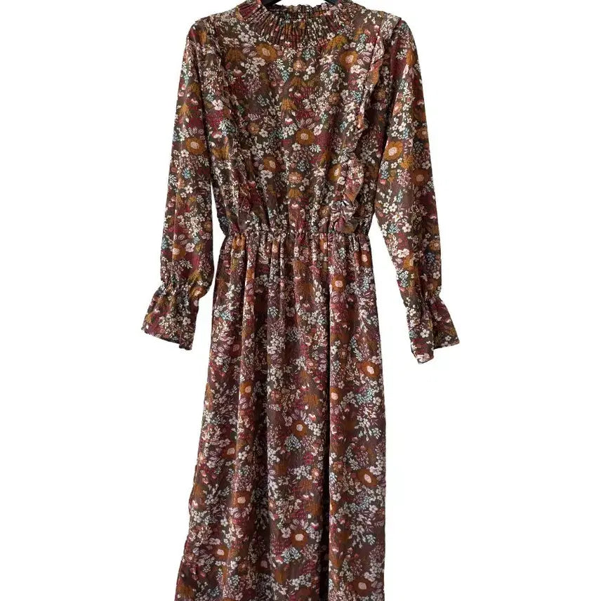 [SOLD OUT] 44-66)브라운 꽃무늬 밴딩원피스