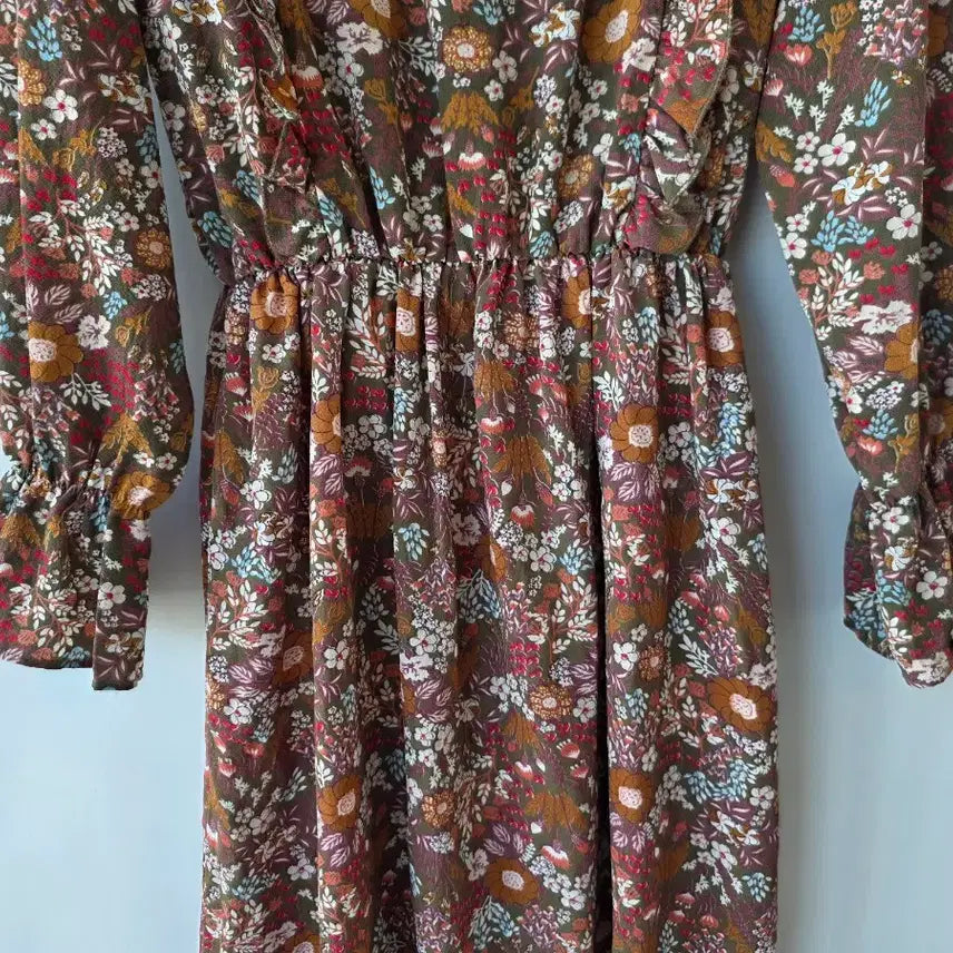 [SOLD OUT] 44-66)브라운 꽃무늬 밴딩원피스