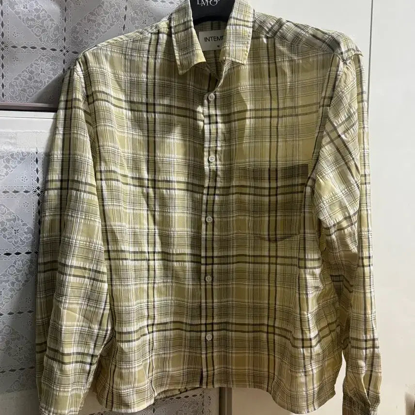 [BUNJANG] Intempo Mood Mare Check Crop Shirt Yellow M / 인템포무드 마레 체크 크롭 셔츠 옐로우 M