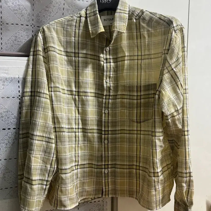 [BUNJANG] Intempo Mood Mare Check Crop Shirt Yellow M / 인템포무드 마레 체크 크롭 셔츠 옐로우 M