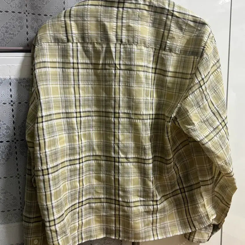 [BUNJANG] Intempo Mood Mare Check Crop Shirt Yellow M / 인템포무드 마레 체크 크롭 셔츠 옐로우 M